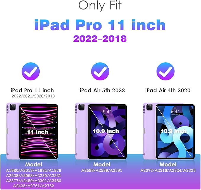 DTTO for iPad Pro 11 inch 4th/3rd/2nd/1st Generation 2022/2021/2020/2018 Case, Smart Slim Trifold Stand Soft TPU Back Cover with Built-in Pencil Holder, Also Fit iPad Air 5/4,Purple Marble