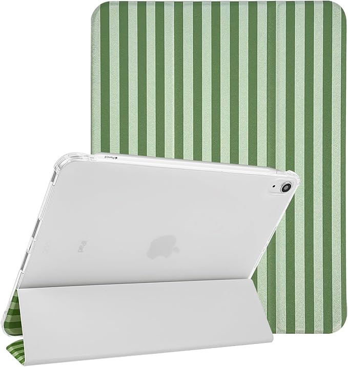 Lovmooful Compatible for iPad 11th 11-Inch A16 (2025),iPad 10 (10.9-Inch,2022 Model,10th Generation) Case with Pencil Holder Cute Striped Aesthetic Design Soft TPU Trifold Stand Protective-Dark Green