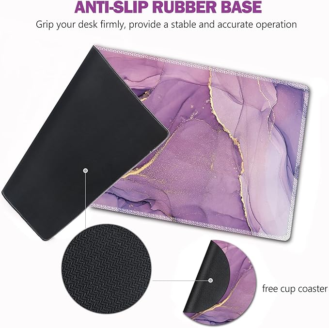 AIMSA Large Gaming Mouse Pad, XXL Keyboard Mouse Mat Extended Desk Pad with Stitched Edges, Durable Non-Slip Base Mousepad for Home Office, 35x15.7inch, Purple Marble
