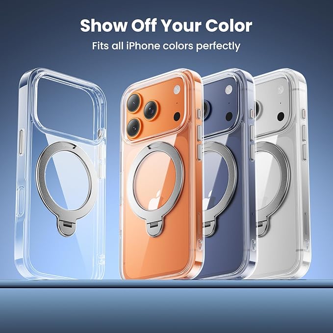 360°Ring Stand for iPhone 17 Pro Max Case with 1X Screen Protector +1X Camera Cover,Fit for MagSafe, Anti-Yellowing & Scratch-Resistant Back Phone Case for iPhone 17 Pro Max 6.9", Clear