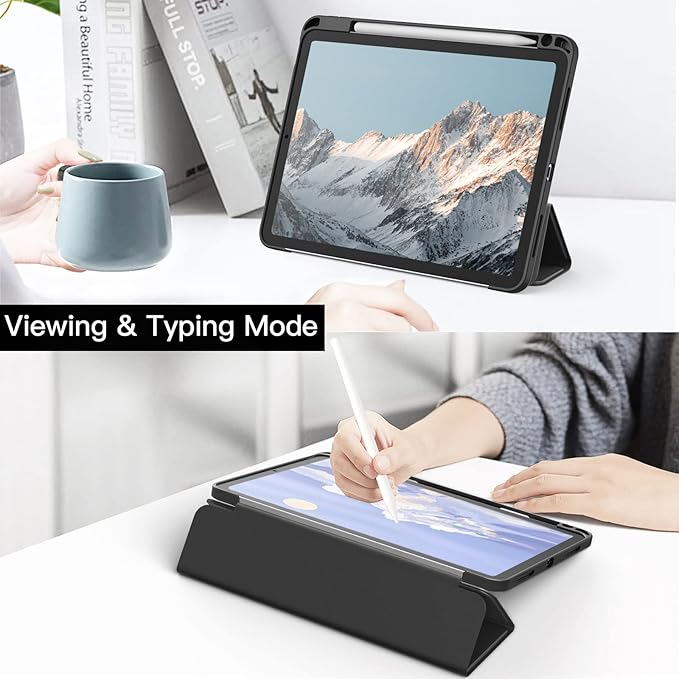 JETech Case ONLY for iPad Air 11-Inch M4/M3/M2 (2026/2025/2024), iPad Air 5/4 (2022/2020 5th/4th) with Pencil Holder, Clear Transparent Back Slim Stand Shockproof Tablet Cover (Black)