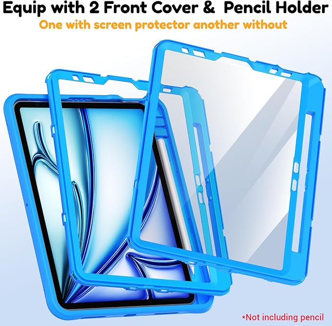 KAIJIAbox Kids-Friendly Case for iPad Air 11" M4/M3/M2, Pro 11" 4th/3rd/2nd/1st Gen, Air 5th/4th - Military-Grade Drop Protection with Metal Handle/Stand, Screen Protector, Pen Holder, Shoulder Strap