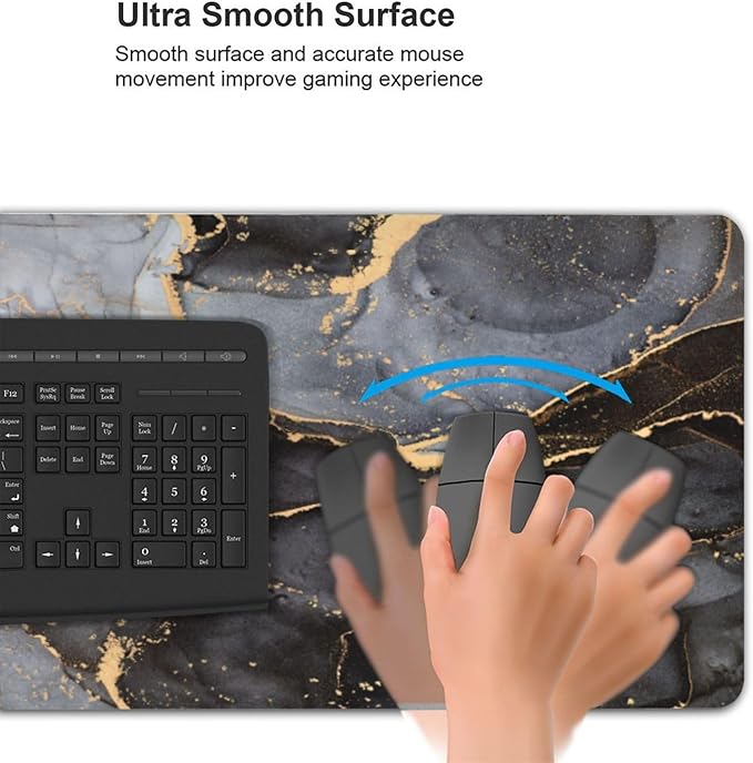 Marble Mouse Pads XXL Extended Mousepad with Stitched Edges Grey and Black Marbling Non-Slip Rubber Base Computer Keyboard Pad Desk Mat for Home Office Desk Decor, 35.4" X 15.7"