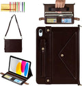 Handbag Case for iPad (A16) 11" 2025 & iPad 10th Gen 10.9", Techcircle Folio Stand PU Leather Crossbody Cover with Pencil Holder+Card Slots Wallet Case w/Shoulder Strap+Hand Strap, Dark Brown