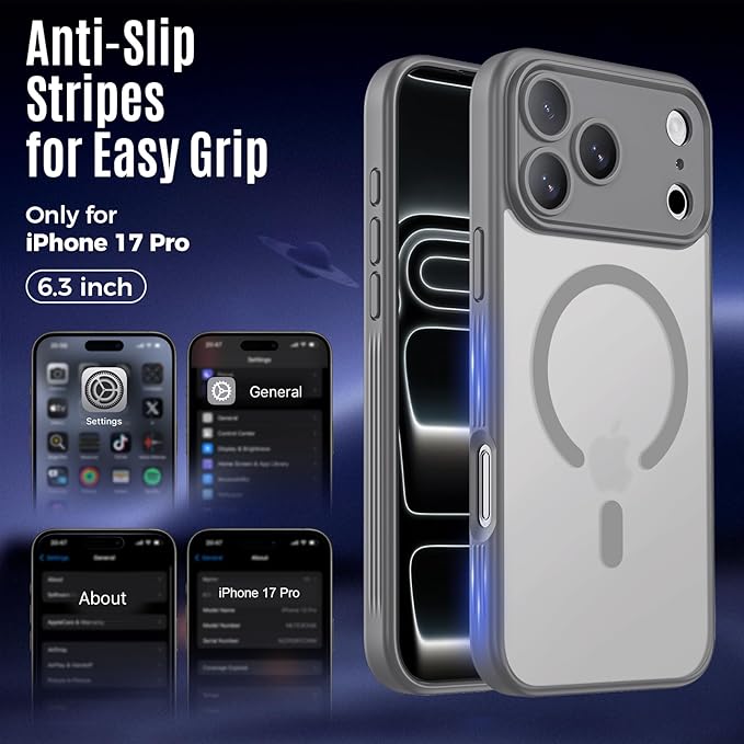 Symcele Designed for iPhone 17 Pro Case, Compatible with MagSafe, [Camera Protection] [15FT Military Drop Protection] Shockproof Translucent Matte Anti-Slip Phone Case, 6.3", Natural Titanium