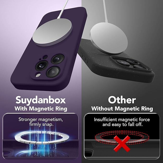 Magnetic for iPhone 15 Pro Max Case, Compatible with MagSafe, [Full Camera Protection][Screen Protector] Silicone Shockproof Protective Phone Case for iPhone 15 Pro Max 6.7", Deep Purple
