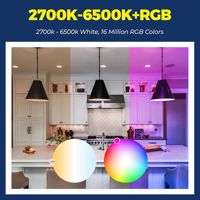 Lightinginside Smart Light Bulbs 100W Equiv., 1350LM 11W Smart Bulb Works with Alexa/Google Home/SmartLife, A19 E26 RGBCW Color Changing, No Hub Required, 2.4G WiFi Bluetooth Bulb, ETL Listed, 2PCS