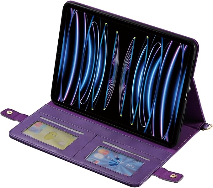 Handbag Case for iPad Pro 11" 2022/2021/2020 & iPad Air 11" M3 M2, Techcircle Folio Stand PU Leather Hand Strap Protective Cover, Crossbody Pencil Holder Card Slots Wallet Case, Purple