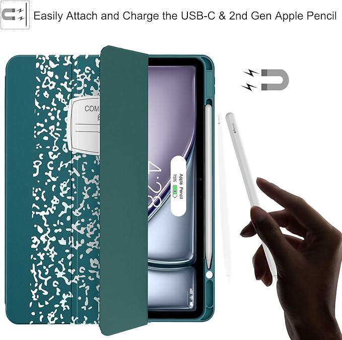 Soke Case for iPad Air 13 Inch (M4/M3/M2,2026-2024), iPad Pro 12.9" 6th/5th Generation with Pencil Holder(2021 2022 Release)-[Apple Pencil Charging + Auto Wake/Sleep] Soft Back Cover, Book Teal