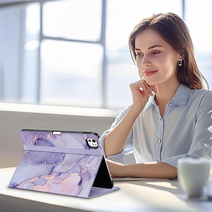 Fintie Folio Case for iPad Pro 11-inch (M5) 2025 / (M4) 2024, Magnetic Multi-Angle Smart Stand Cover with Built-in Pencil Holder & Pocket, Auto Sleep/Wake, Lilac Marble