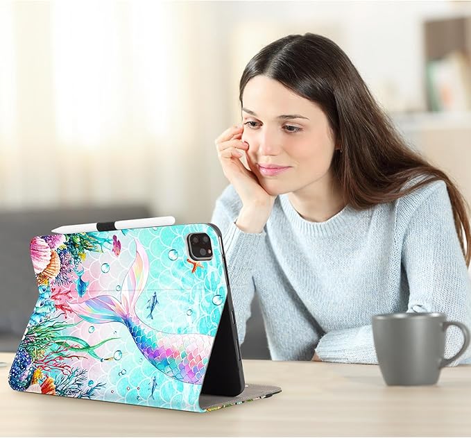 Vimorco for iPad Air 11 Inch Case M4/M3/M2 2026/2025/2024, for iPad Air 5th/4th Gen Cases 10.9-inch, for iPad Pro 11 Inch Case 4th/3rd/2nd/1st Generation Pencil Holder/Hand Strap/Pocket, Ocean Mermaid
