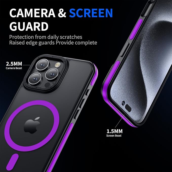 Strong Magnetic for iPhone 16 Pro Max case [10Ft Military-Grade Protection] Compatible with fit MagSafe Shockproof Slim Thin Cover case for iPhone 16 Pro Max 6.9 inch, Bumper Purple