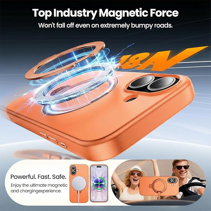 360°Ring Stand for iPhone 17 Case, Compatible with MagSafe, Military-Grade Protective,Anti-Yellowing, Scratch-Resistant Back Cover Phone Case for iPhone 17 6.3", Orange