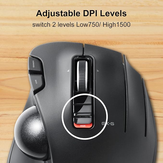 ELECOM EX-G Trackball Mouse, 2.4GHz USB Wireless, Ergonomic Design, Thumb Control, Smooth Roller Ball, Optical Tracking, 6 Programmable Buttons, Tilt Scroll, Computer Mice for Laptop PC, Windows & Mac
