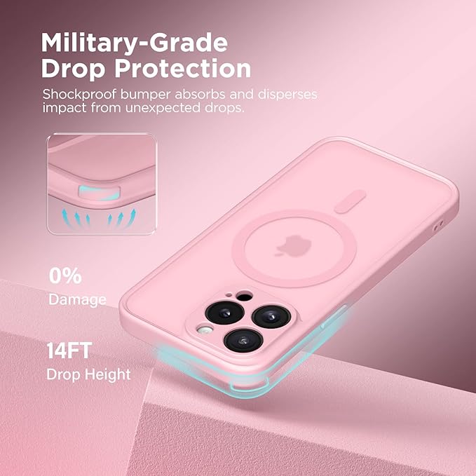 CAPRARO Magnetic for iPhone 15 Pro Case, [Compatible with MagSafe] [Full Camera Protection] Shockproof Protective Slim Translucent Matte Phone Case for iPhone 15 Pro 6.1'', Peach Pink