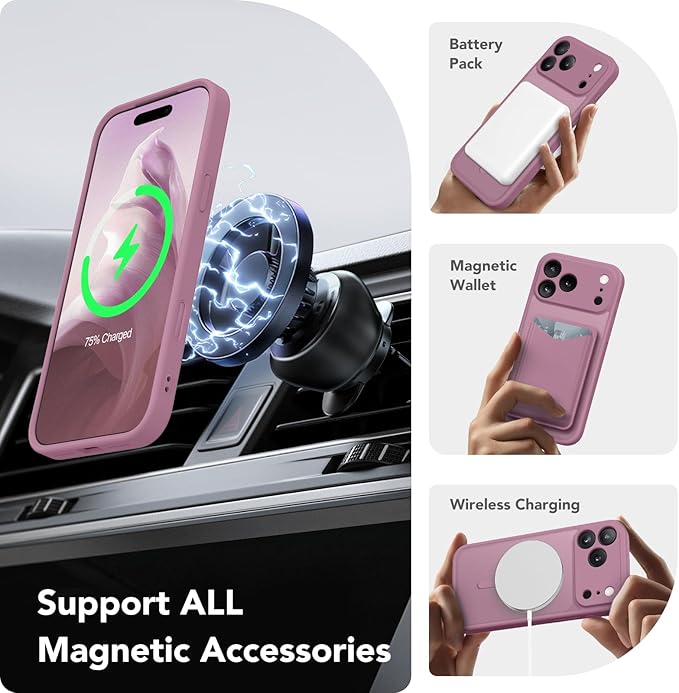CAPRARO Magnetic for iPhone 17 Pro Max Case, Upgraded [Full Camera Protection] [Compatible with MagSafe] Protective Translucent Matte Women Girl Phone Case Cover, Black Currant
