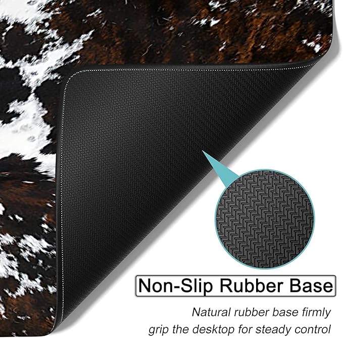 Large Gaming Mouse Pad, 31.5x11.8 in Extended Computer Mouse Mat with Non-Slip PU Base, Ergonomic Memory Foam Keyboard Wrist Rest, for Work & Gaming, Black and White Cow Fur Office Desk Pad