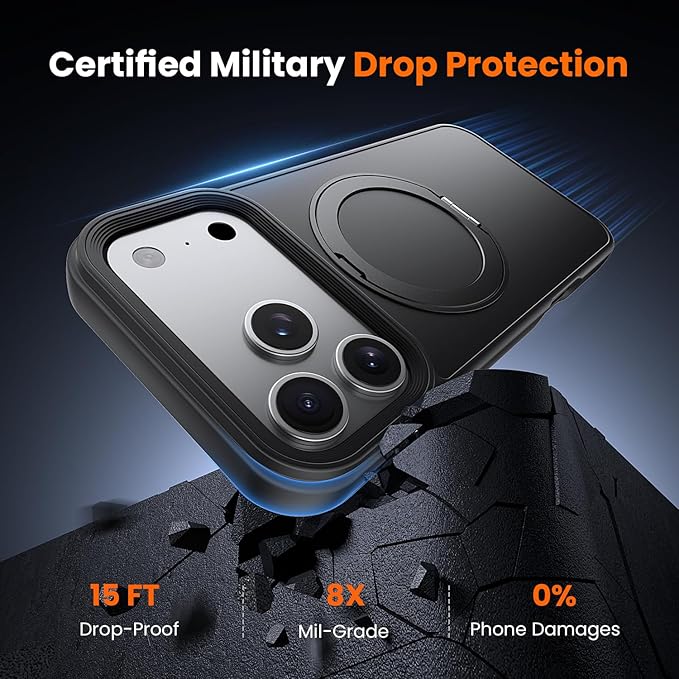 toushion 3 in 1 for iPhone 17 Pro Case with Stand Black,Build in Kickstand,Screen Protector *1 & Camera Lens Protector*1,Fits MagSafe, Slim Matte Finish Shockproof Phone Cover