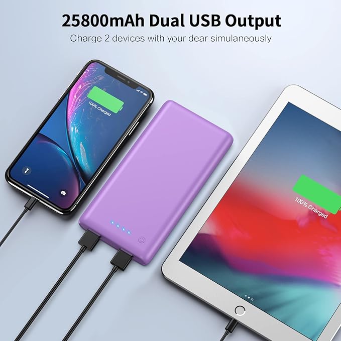 Ekrist Portable Charger Power Bank 25800mAh, Ultra-High Capacity Fast Phone Charging with Intelligent Controlling IC,2 USB Port External Cell Phone Battery Pack Compatible with iPhone,Android-Purple