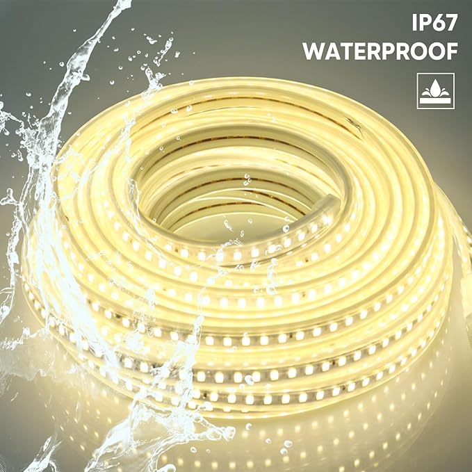 15M Led Strip Lights for Outdoor Waterproof LED Rope Lights 49.2ft White 4000K AC 110V ~120V Connectable Led Flexible Light for Indoor Kitchen Cabinet Closet White Lighting