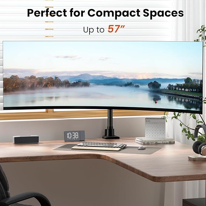 Monitor-Arm Ultrawide Heavy Duty 24-57'' - Aluminum Single Monitor Mount Holds up to 59.4lbs, Adjustable Desk Mount Stand, VESA 75/100 mm, Black