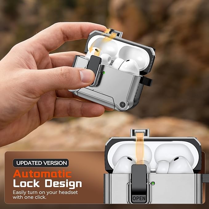 Inesore Compatible with AirPods Pro 3 Generation Case,Secure Lock & Phone Stand Design,Compatible with MagSafe,Automatic Snap Switch Secure Cover for New AirPods Pro 3rd (2025)-Silver