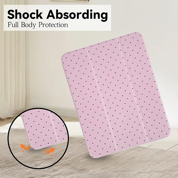 Lovmooful Compatible for iPad Air 6th 11-inch M2 (2024),iPad Air 5/4 (2022/2020 5th/4th Generation 10.9-Inch) Case with Pencil Holder Cute Polka Dot Design Soft TPU Trifold Stand Protective-Pink