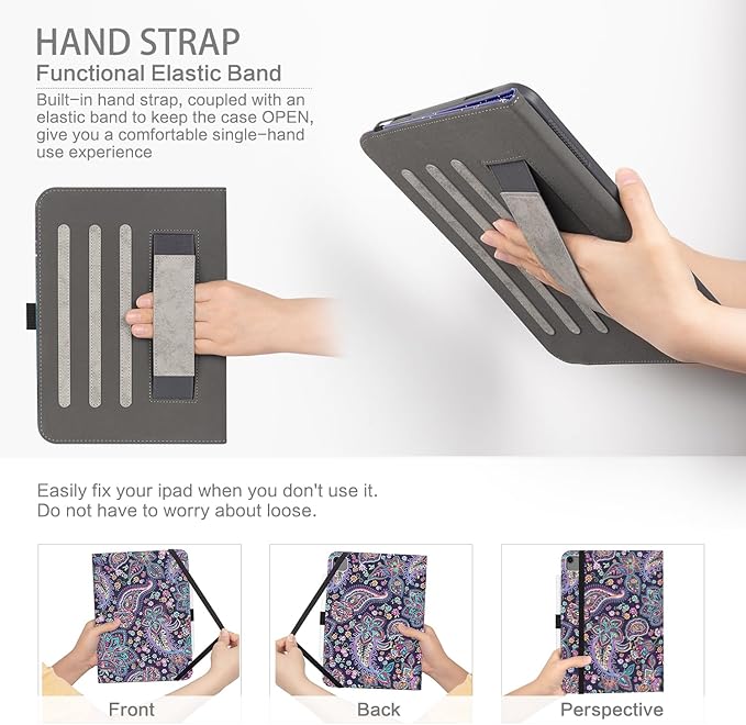 Case for iPad Air 13-inch ((M4/M3/M2)2026/2025/2024, iPad Pro 12.9 inch Case 6th/5th/4th/3rd Gen Pencil Holder, Multi-Angle Adjustable Stand Shockproof Pocket/Hand Strap/Auto Wake Sleep Paisley Floral
