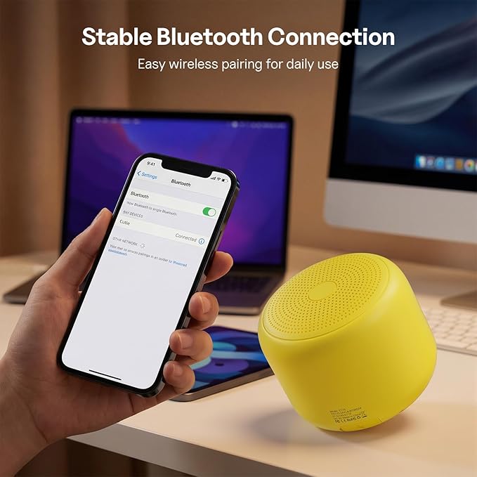 Bobtot Portable Bluetooth Speakers with Strap Easy to Carry, Wireless Waterproof Mini Speaker with Loud Stereo Sound, 20 Hours Playtime, Rechargeable Battery, Built-in Microphone, Yellow