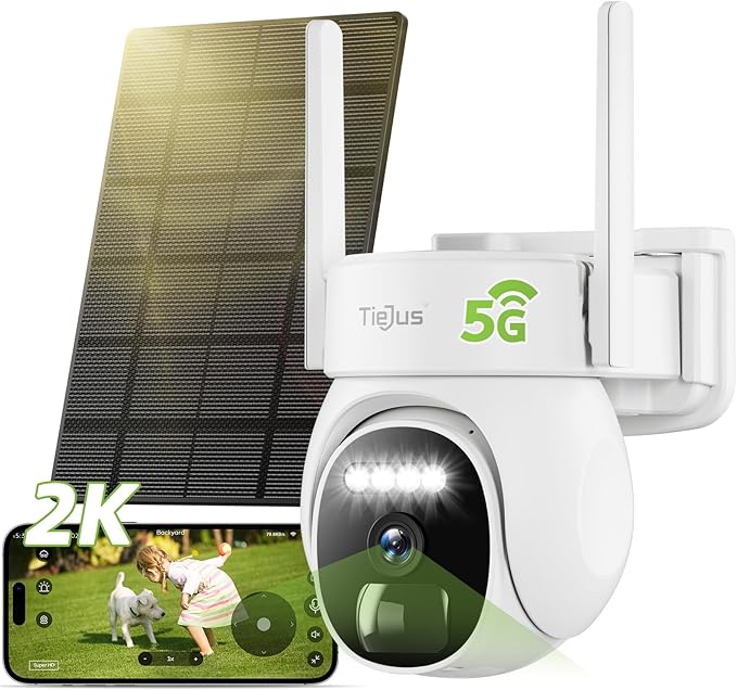 2.4G/5G Solar Security Cameras Wireless Outdoor, 2K Camera for Home Security, Auto Tracking, 360° PTZ/Color Night Vision/2Way Talk/Compatible with Alexa/IP66 Waterproof