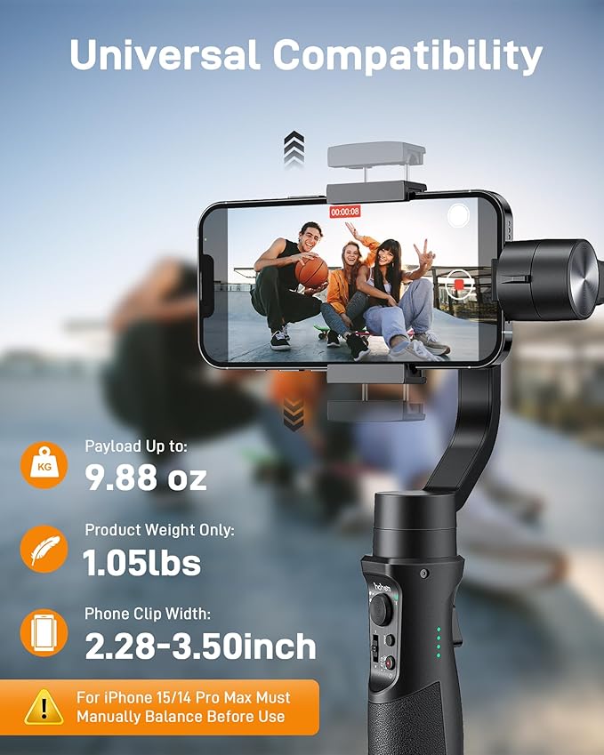Hohem iSteady Mobile Plus Gimbal Stabilizer for Smartphone, 3-Axis Phone Gimbal for Android and iPhone 15,14,13 PRO, Stabilizer for Video Recording with Face/Object Tracking, 600 °Auto Rotation