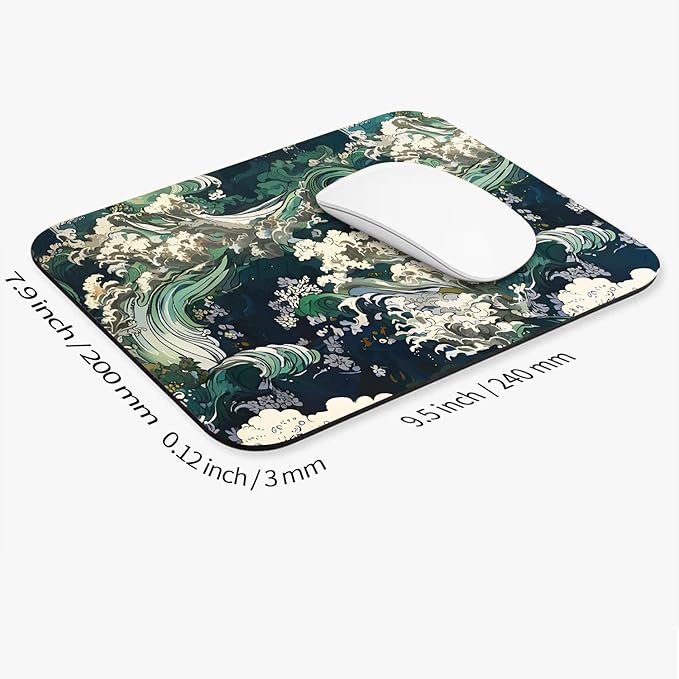 Square Mouse Pad Japanese Art,Personalized Premium-Textured Custom Mouse Mat Design,Washable Mousepad Lycra Cloth,Non-Slip Rubber Base Computer Mouse Pads for Wireless Mouse