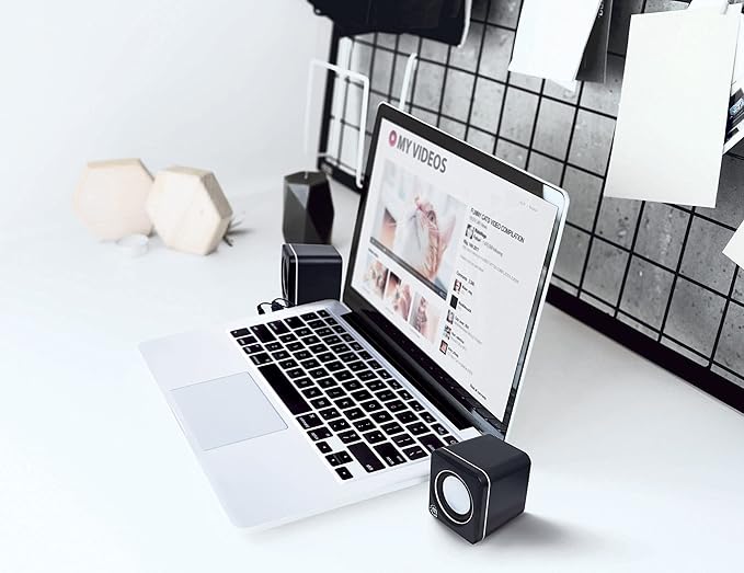MANHATTAN USB Powered Stereo Speaker System - Small Size - with Volume Control & 3.5 mm Audio Plug to Connect to Laptop, Notebook, Desktop, Computer - 3 Yr Mfg Warranty - Black Silver, 166898