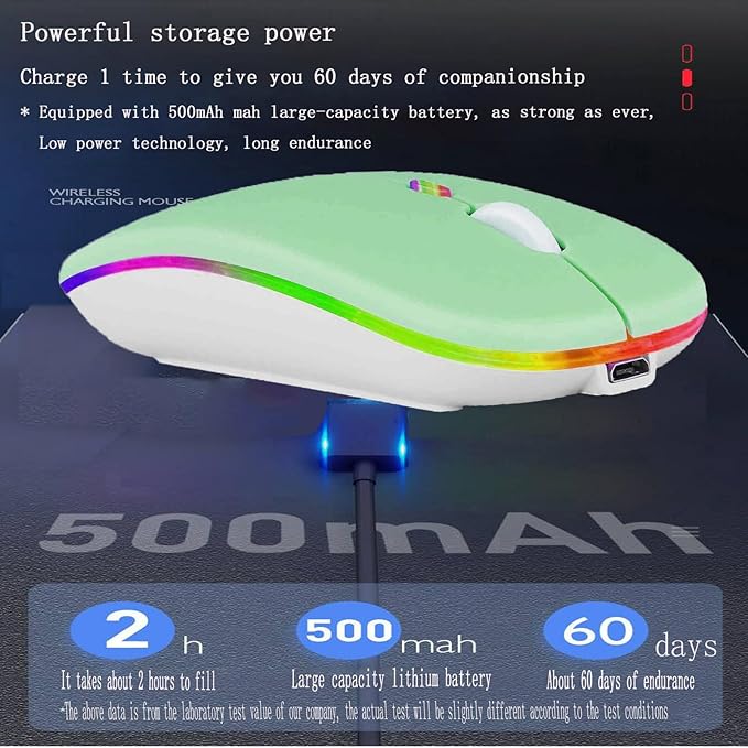 Guiheng Wireless Bluetooth Mouse,LED Dual Mode Rechargeable Silent Slim Laptop Mouse,Portable(BT5.2+USB Receiver) Dual Mode Computer Mice,for Laptop,Desktop Computer,ipad Tablet,Phone,TV (Green)
