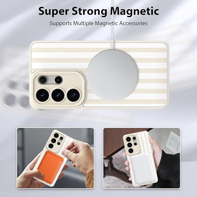KANGHAR Compatible with Samsung Galaxy S26 Ultra Case, Support for MagSafe, Silicone Stripes Cute Pattern, Wristband Kickstand Camera Protection Soft Slim Cover for Girls Women -White