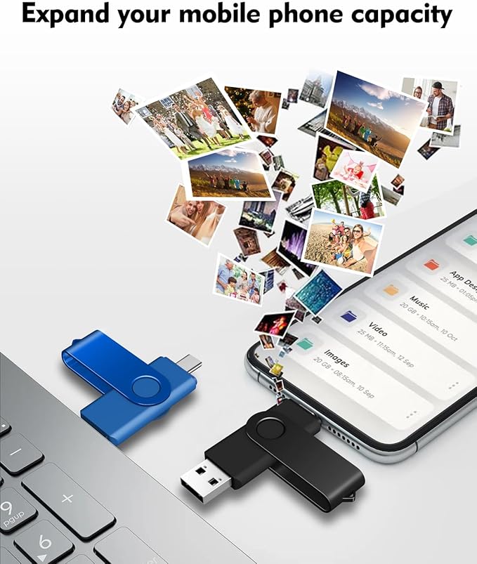 AreTop 16GB USB C Flash Drive 2 in 1 OTG USB 2.0 + Type C Memory Stick with Keychain Dual Type-C Thumb Drive Photo Stick Jump Drive for Android Smartphones, Computer, Tablet, PC, 2 Pack (Black, Blue)