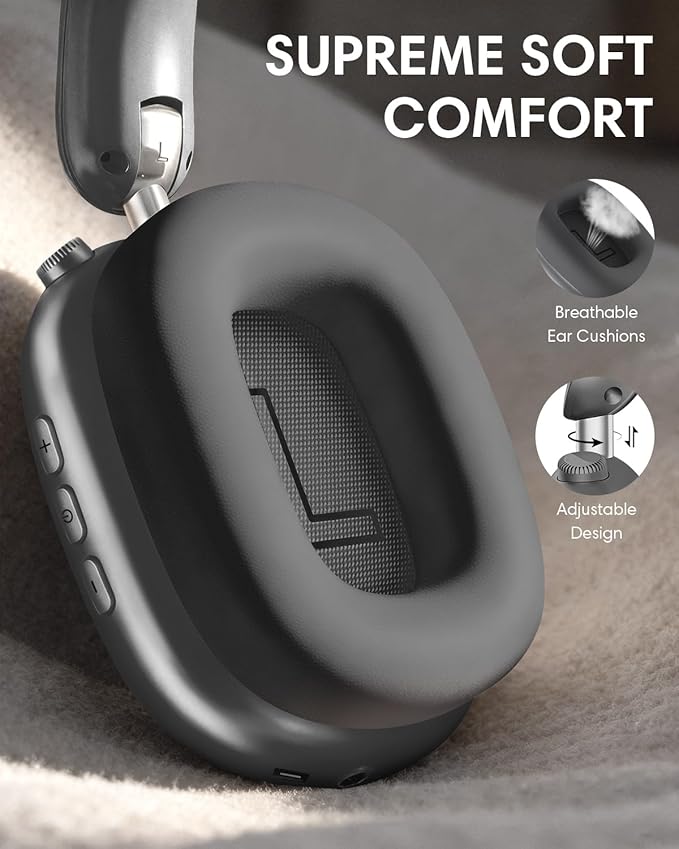 Wentronic Y02 Active Noise Cancelling Headphones, Wireless Over-Ear Bluetooth 5.4 Headphones, Multiple Modes, 60H Playtime, Hi-Res Audio, Big Bass, Foldable Lightweight for Travel Home Office, Grey
