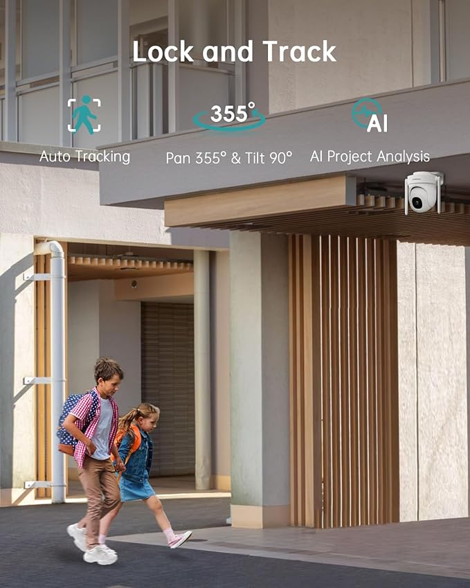 ZUMIMALL 2K Wired Camera for Home Security, 2.4G/5G WiFi Outdoor Camera, 3MP, 24/7 Recording, AI Motion Detection, Cloud & SD Card Storage, 2-Way Audio, 360° PTZ Auto Tracking, Work with Alexa