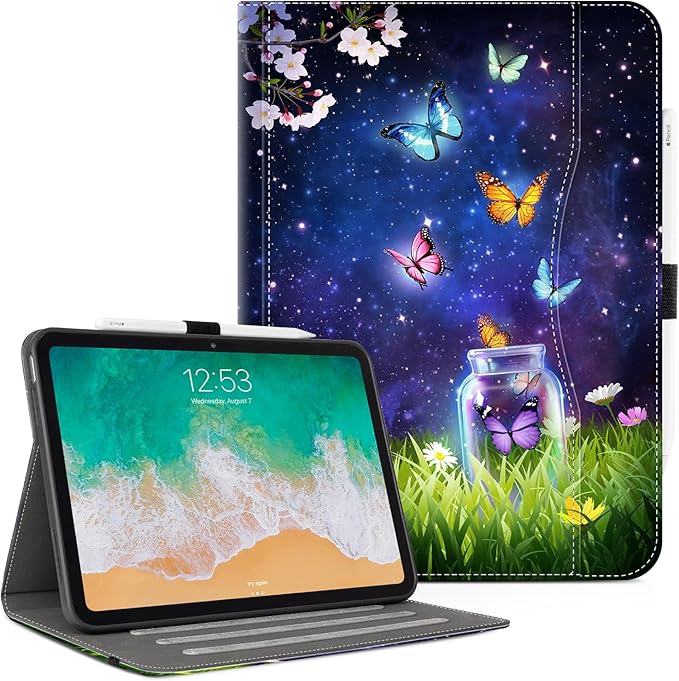 Vimorco Case for iPad (A16) 11th Generation 2025, for iPad 11th/10th Generation Case, Faux Leather Protective Adjustable Cover, Auto Sleep/Wake, Card Pocket with Pencil Holder, Star Butterfly
