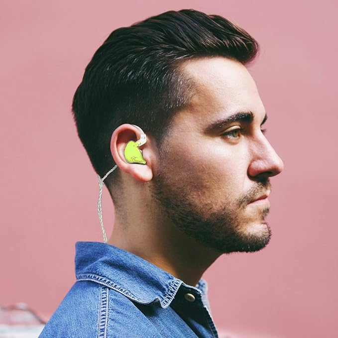 BASN Bmaster Noise Isolating in Ear Monitor Earphones, 1BA+2DD Hybrid Balanced Armature Driver IEM Headphones with Two Detachable MMCX Cables (Yellow)