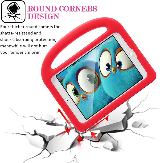 Kids Case for 7.9" iPad Mini 5/4/3/2/1, Red, Silicone Shockproof Cover with Handle Kickstand, Compatible with Apple iPad Mini 5th (2019), Mini 4/3/2/1, Red