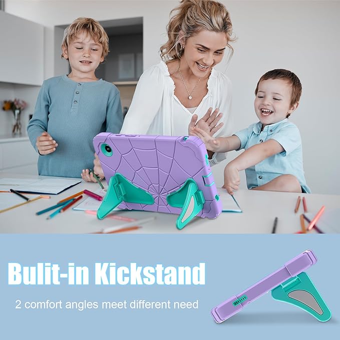 AKABEILA Compatible with Samsung Galaxy Tab A11 2025 8.7 inch Tablet Case，Lightweight Shockproof Rugged Protective Cover with Kickstand for Kids Children Boys Babies Purple Mint Green