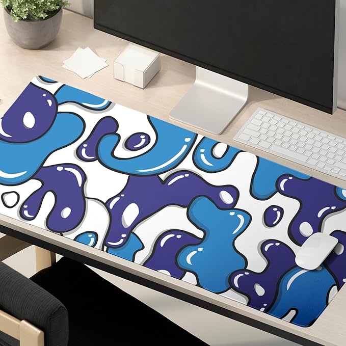 Japanese Anime Geometric Gaming Mouse Pad XL 31.5x11.8 Inch Navy Blue White Mouse Pad Extended Large Anime Mouse Pad with Non-Slip Rubber Base Stitched Edge PC Computer Laptop Desktop for Home Office