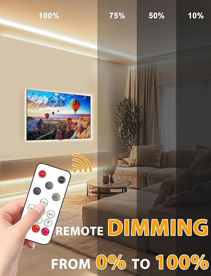 Lamomo COB LED Strip Lights, 9.84Ft Natural White Dimmable Self-Adhesive Led Rope Light with Remote, Flexible Cuttable Waterproof 4000K Silicone Neon Tape Light for Bedroom,Indoor, Cabinet, 10mm Width