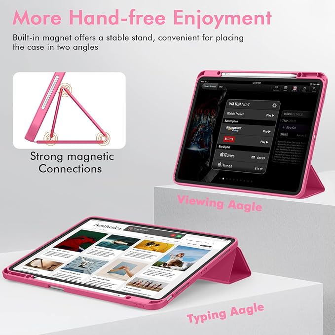 ZryXal New iPad Air 13 Inch Case M3 2025/M2 2024 with Pencil Holder, Trifold Stand Smart Case with Soft TPU Back,Auto Wake/Sleep(Peach Red)