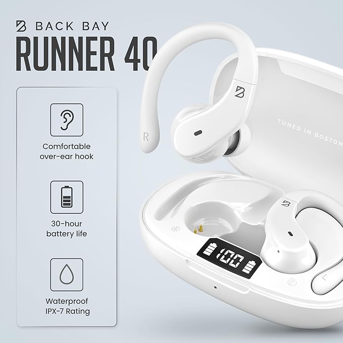 Back Bay Audio - Runner Wireless Earbuds for Running, Workout Wrap Around Earbuds Bluetooth Headphones for Sports, Around The Ear Wireless Bluetooth Running Headphones, Hook Over Earphones Earhooks