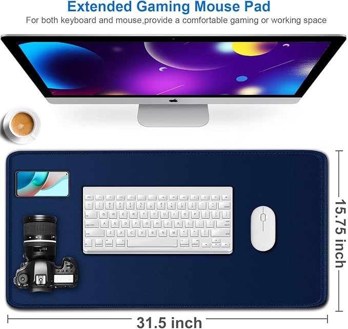 Large Mouse Pad, 31.5x15.7 inch Large Extended Computer Keyboard Mouse Mat, Water Resist Non-Slip Mousepad Rubber Base Long XXL Desk Mouse Pad for Work & Gaming, Office & Home, Dark Blue