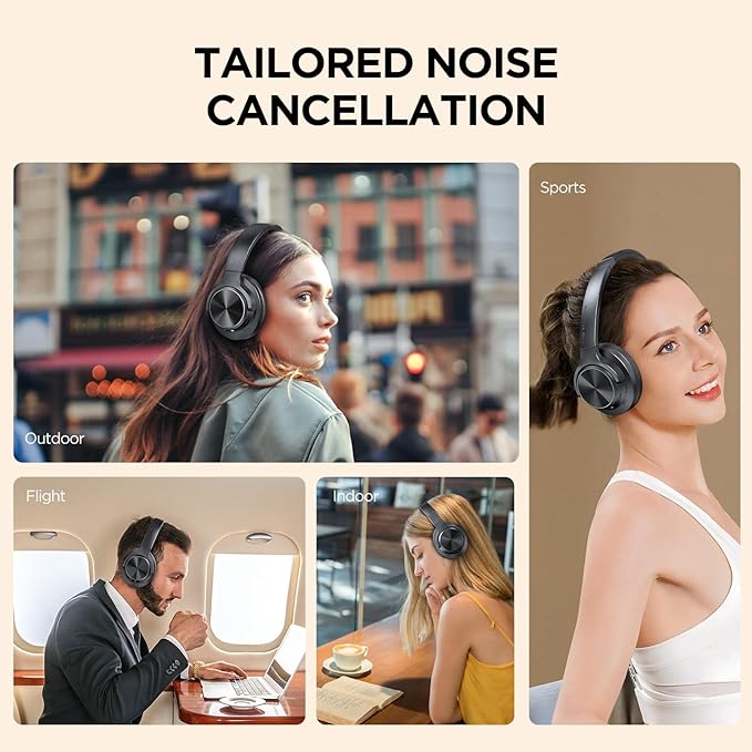 Hybrid Active Noise Cancelling Headphones, 130H Playtime, Wireless Over Ear Bluetooth Headphones, Hi-Res Sound, Deep Bass, Comfort Fit Ear Cups for Travel Home Office, Custom EQ via App