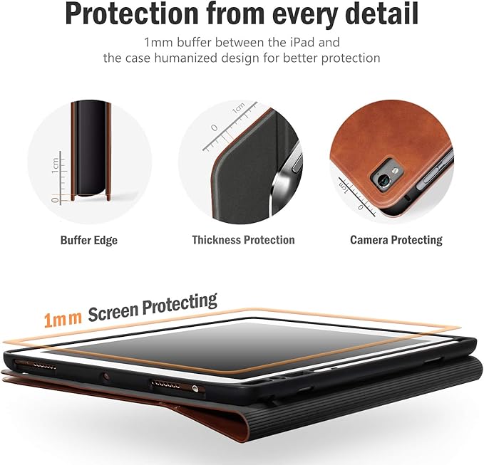 Antbox Case for iPad Air 2/iPad 6th/5th Generation(9.7'')/Pro 9.7''/Air 1 Vegan Leather Case with Pencil Holder Auto Sleep/Wake Function Smart Cover for iPad 9.7'' (Brown)
