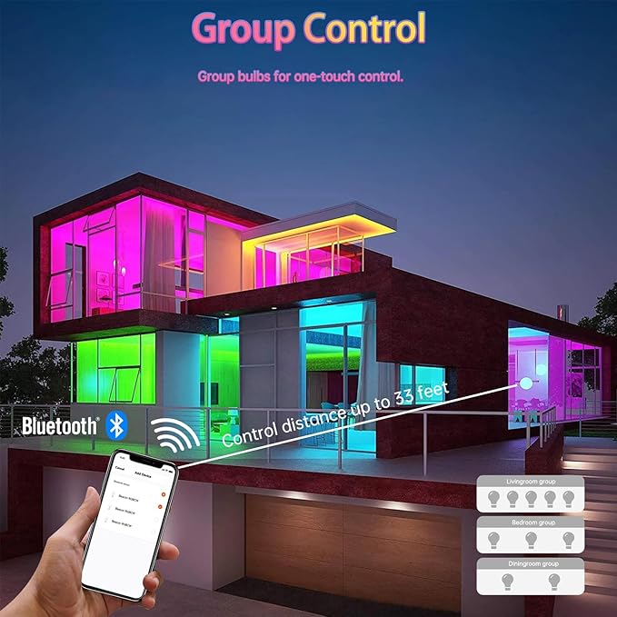 GU24 Smart Led Light Bulbs，4 Pack，A19 12W 1200LM Smart Bluetooth 2 Prong Led Light bulb，Dimmable Music Sync RGBCW Color Changing LED Bulb，2700K-6500K Dimmable ，APP Control(Not Support Alexa)